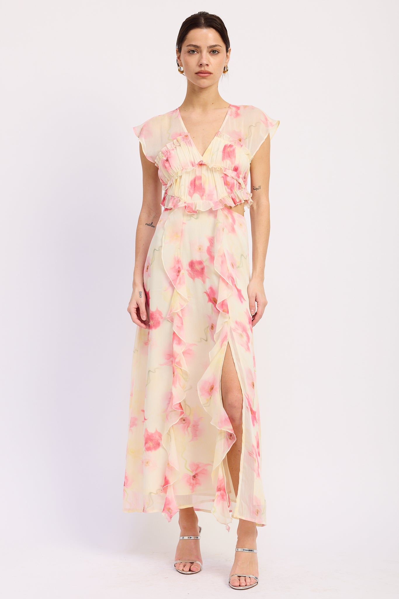 Emory Park Jaelyn Maxi Dress in Ivory Pink - Jaelyn Halter Neck Satin Maxi Dress
