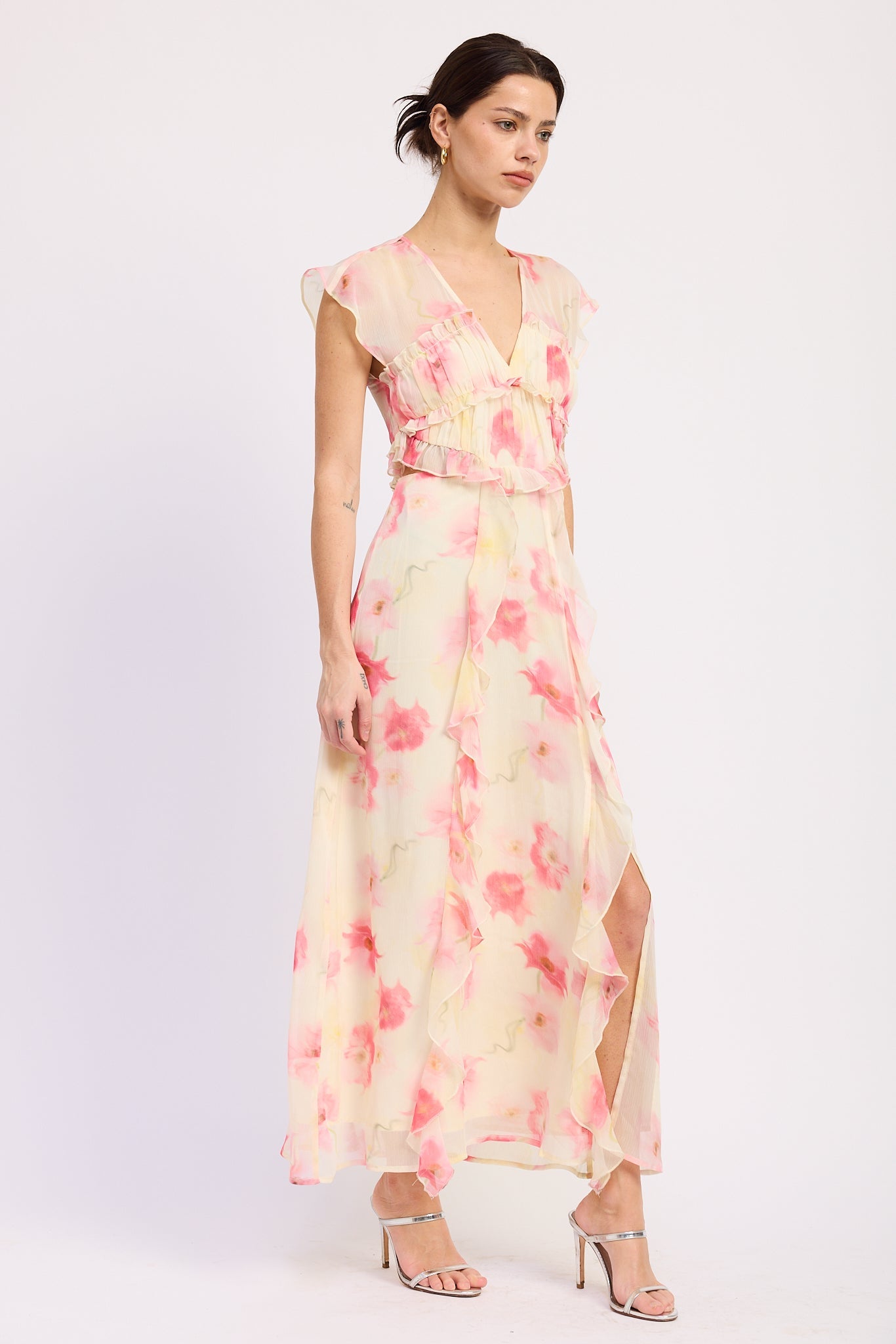 Emory Park Jaelyn Maxi Dress in Ivory Pink view 2 - Jaelyn Halter Neck Satin Maxi Dress