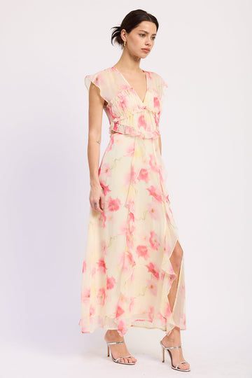 Emory Park Jaelyn Maxi Dress in Ivory Pink view 2 - Jaelyn Halter Neck Satin Maxi Dress