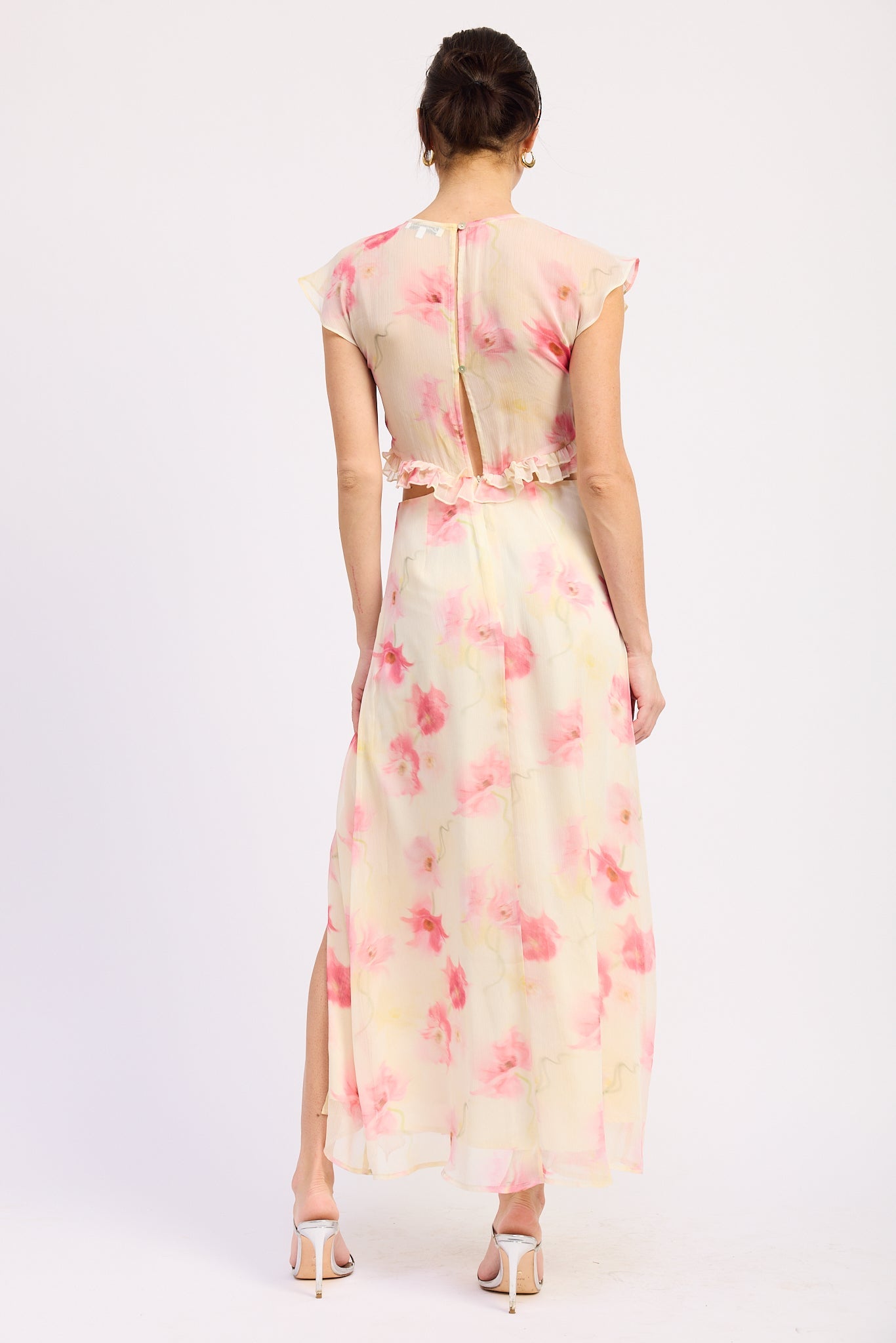 Emory Park Jaelyn Maxi Dress in Ivory Pink view 3 - Jaelyn Halter Neck Satin Maxi Dress