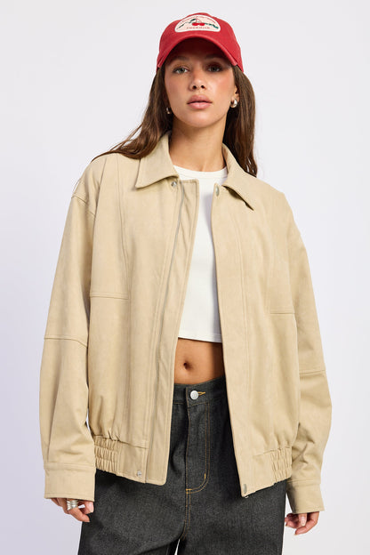 Emory Park Journey Bomber Jacket in Light Beige - Travel Bomber Jacket (layer)