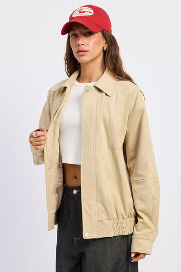 Emory Park Journey Bomber Jacket in Light Beige view 2 - Travel Bomber Jacket (layer)