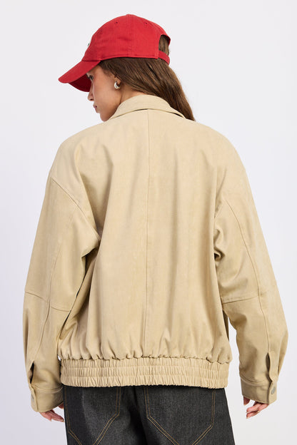 Emory Park Journey Bomber Jacket in Light Beige view 3 - Travel Bomber Jacket (layer)