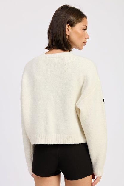 Emory Park Juliette Cardigan in Ivory Black view 3 - Juliette Cardigan Free People (top)