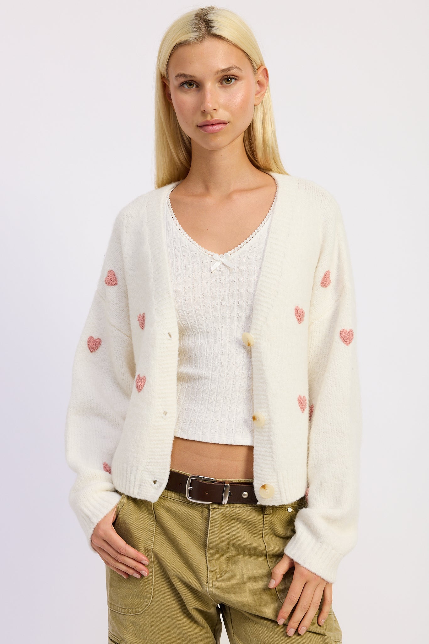 Emory Park Juliette Cardigan in Ivory Pink view 5 - Juliette Cardigan Free People (top)