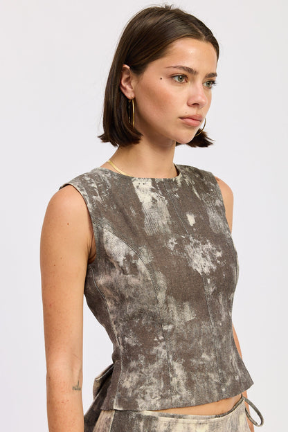 Emory Park Kalani Top in Washed Denim view 2