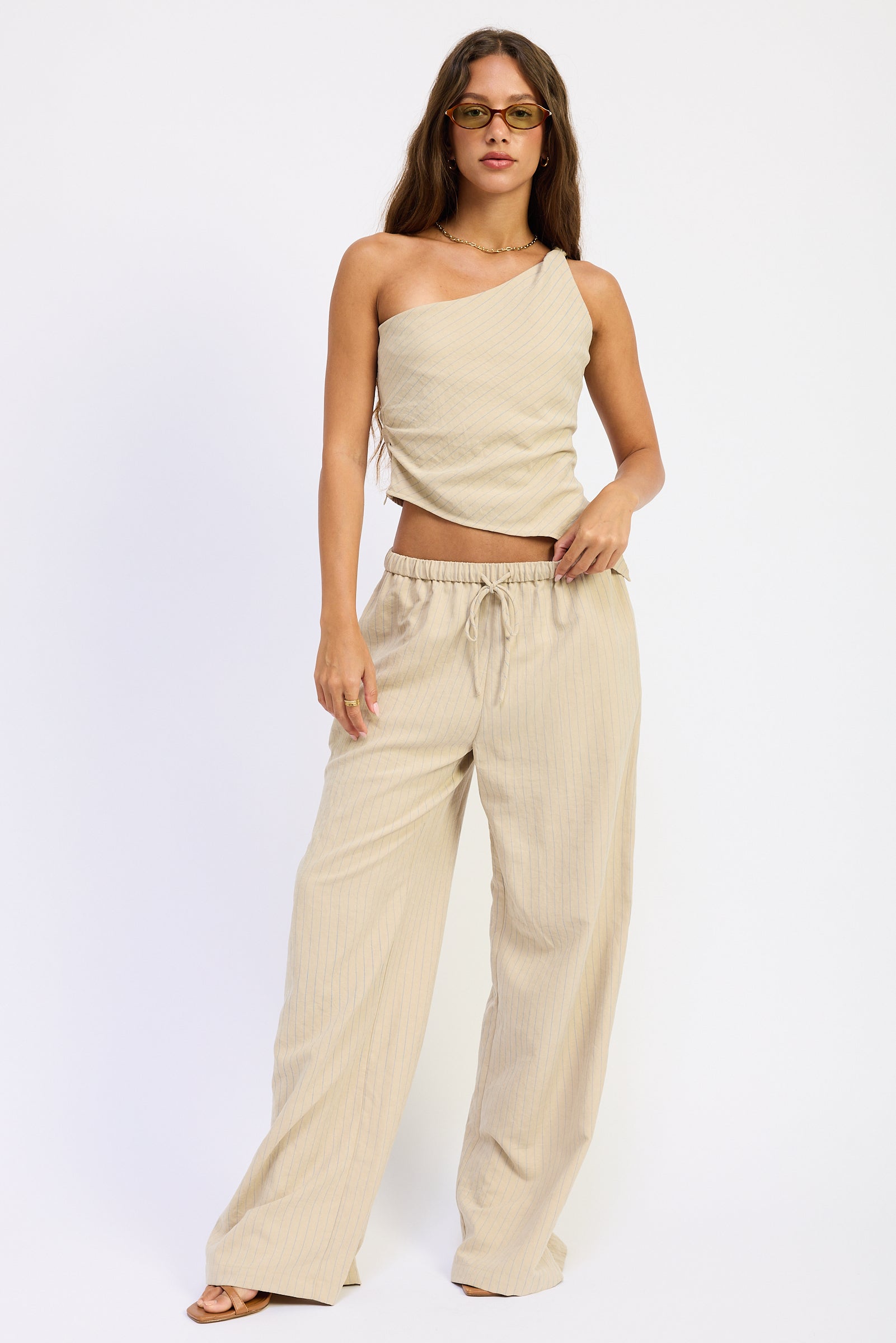 Emory Park Keira Pants in Cream Blue Stripe - Keira Pants Brandy Melville (bottom)