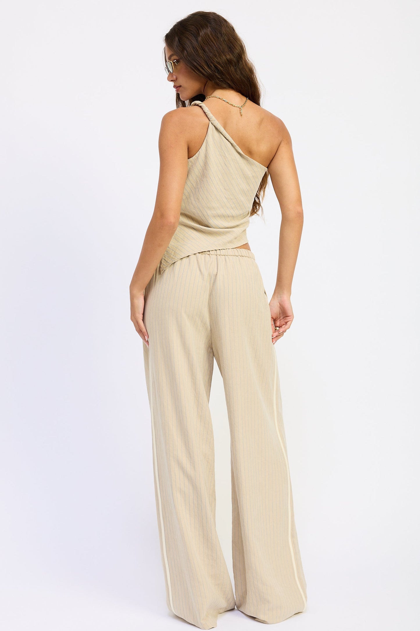 Emory Park Keira Pants in Cream Blue Stripe view 3 - Keira Pants Brandy Melville (bottom)