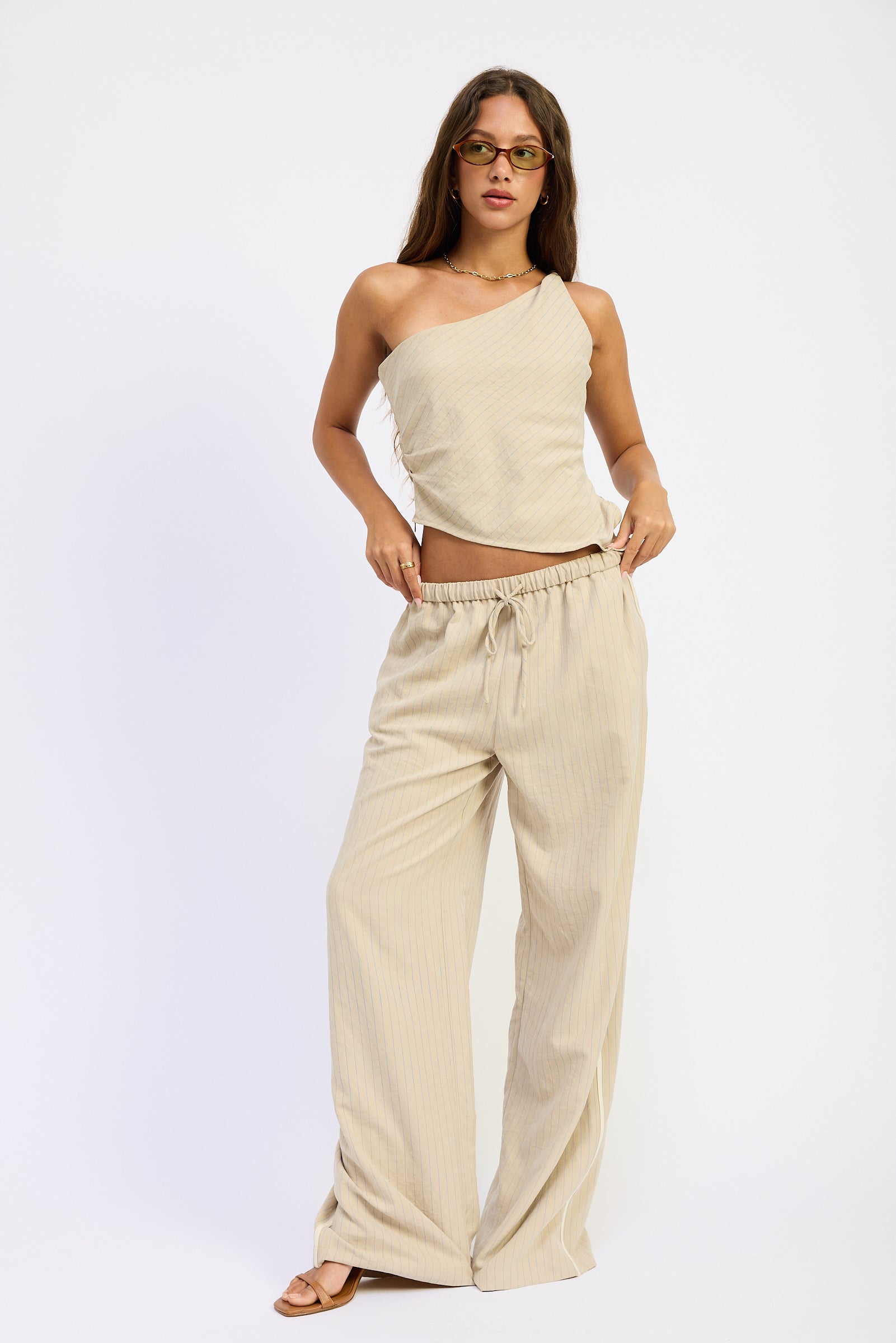 Emory Park Keira Top in Grey Blue Stripe view 4
