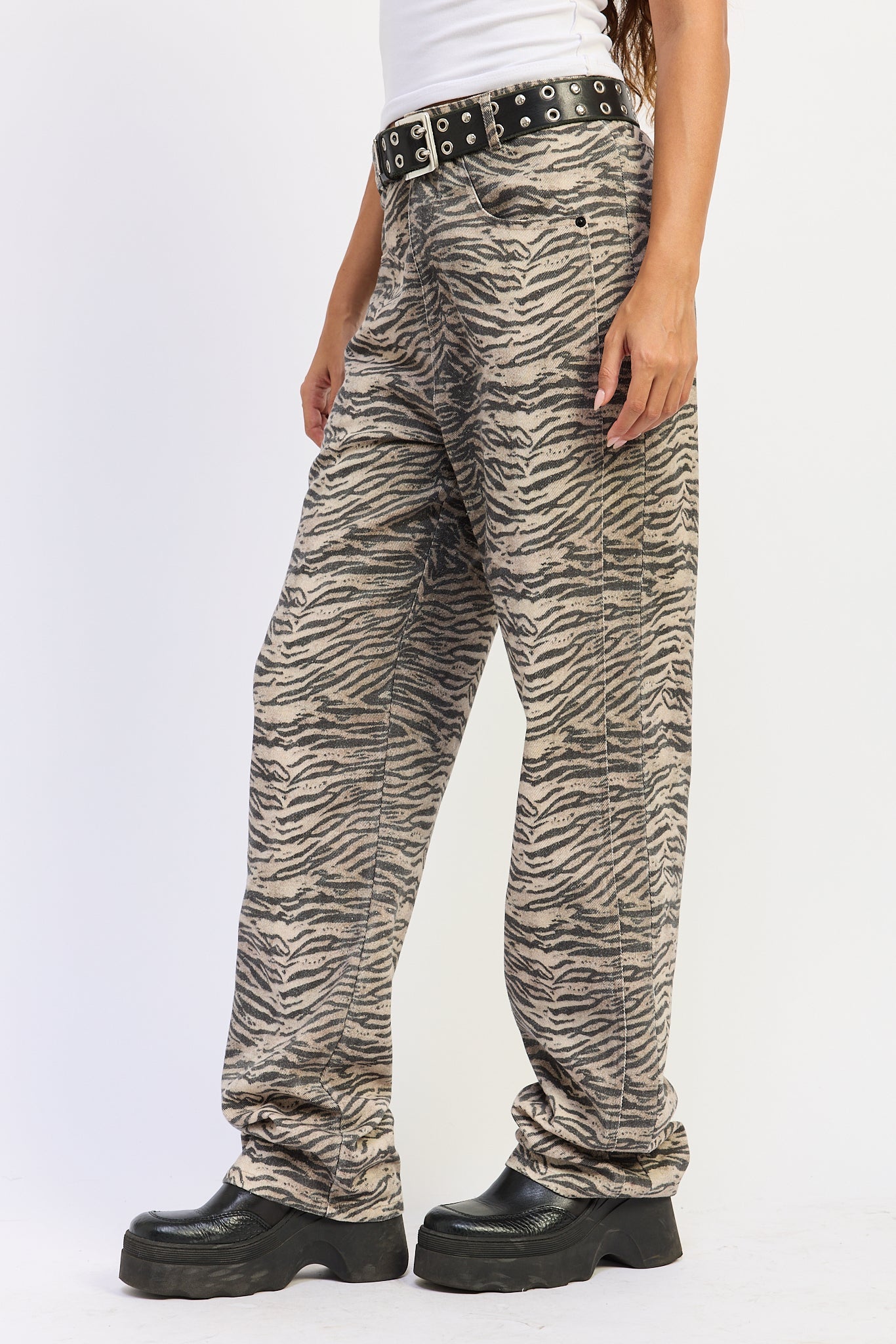 Emory Park Kenzie Pants in Brown Zebra Print view 2 - Kensie Pants This Is April (bottom)