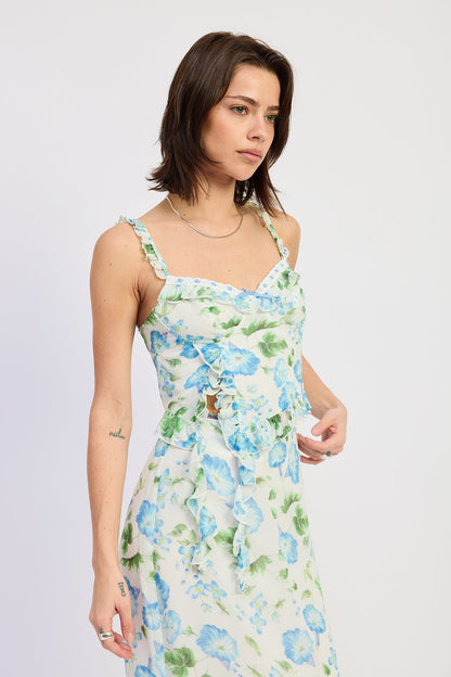 Emory Park Kyleigh Top in Blue Morning Floral view 2 - Kyleigh Top Reformation