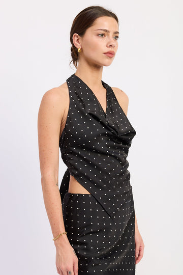 Emory Park Lacey Halter Top in Black Ivory Polka view 2 - Lace Halter Top (dress)