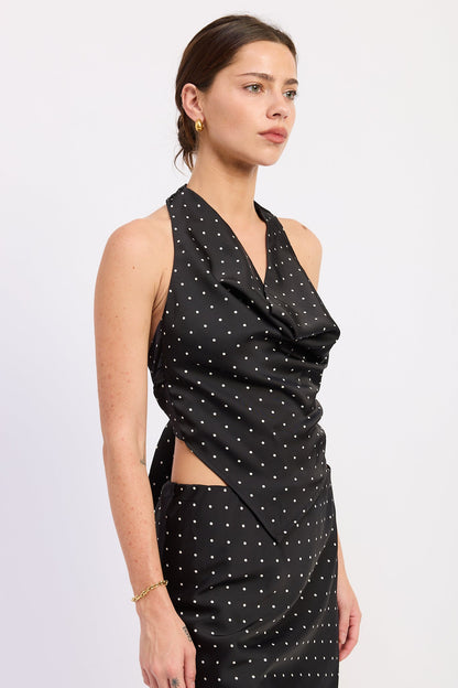 Emory Park Lacey Halter Top in Black Ivory Polka view 2 - Lace Halter Top (dress)