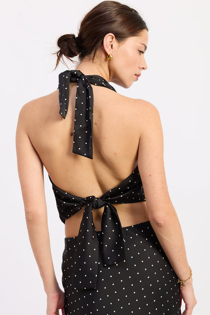 Emory Park Lacey Halter Top in Black Ivory Polka view 3 - Lace Halter Top (dress)