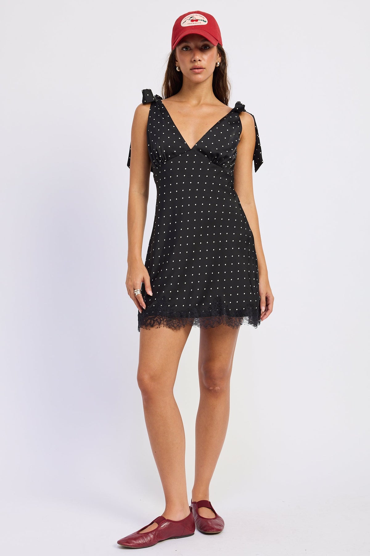 Emory Park Lacey Mini Dress in Black Ivory Polka - Lacey Mini Dress Babyboo