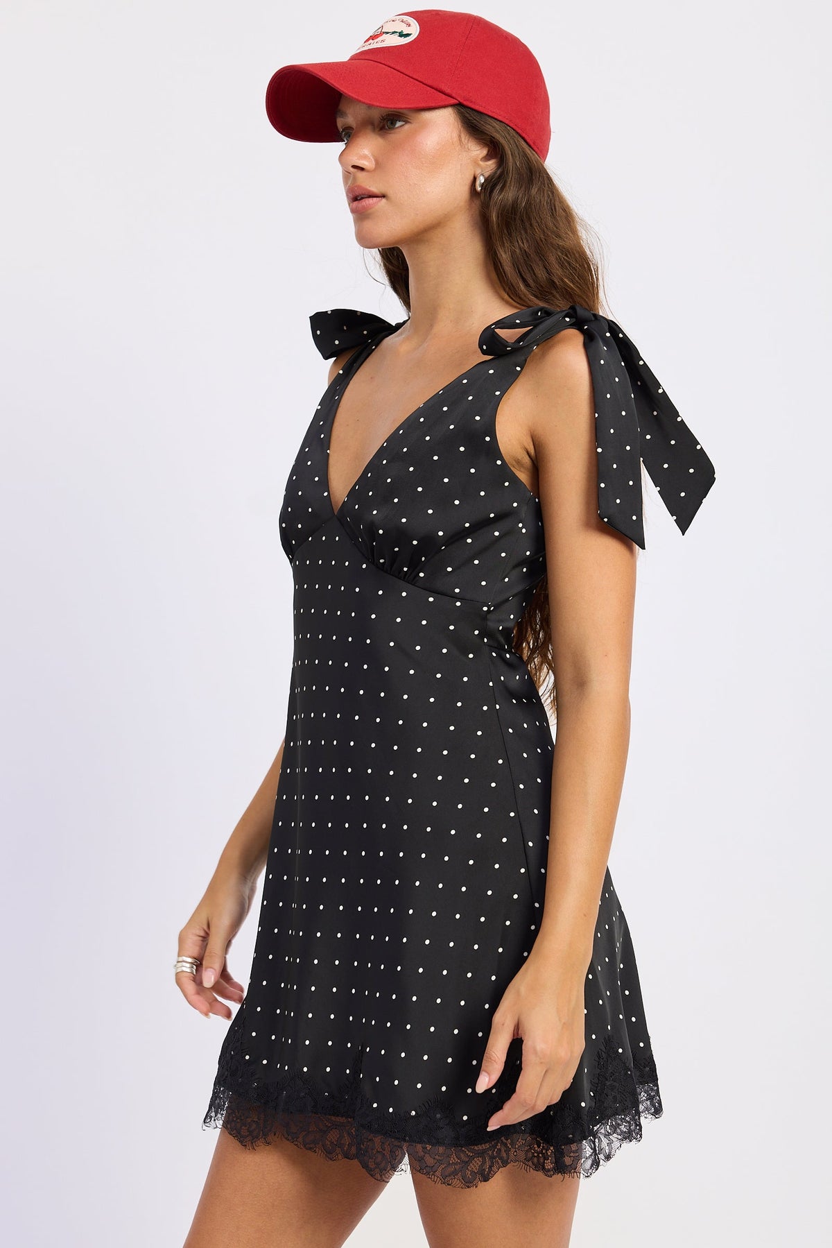 Emory Park Lacey Mini Dress in Black Ivory Polka view 2 - Lacey Mini Dress Babyboo