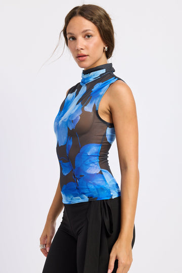 Emory Park Lilou Top in Black Blue Floral view 2 - Lilou Top Aritzia
