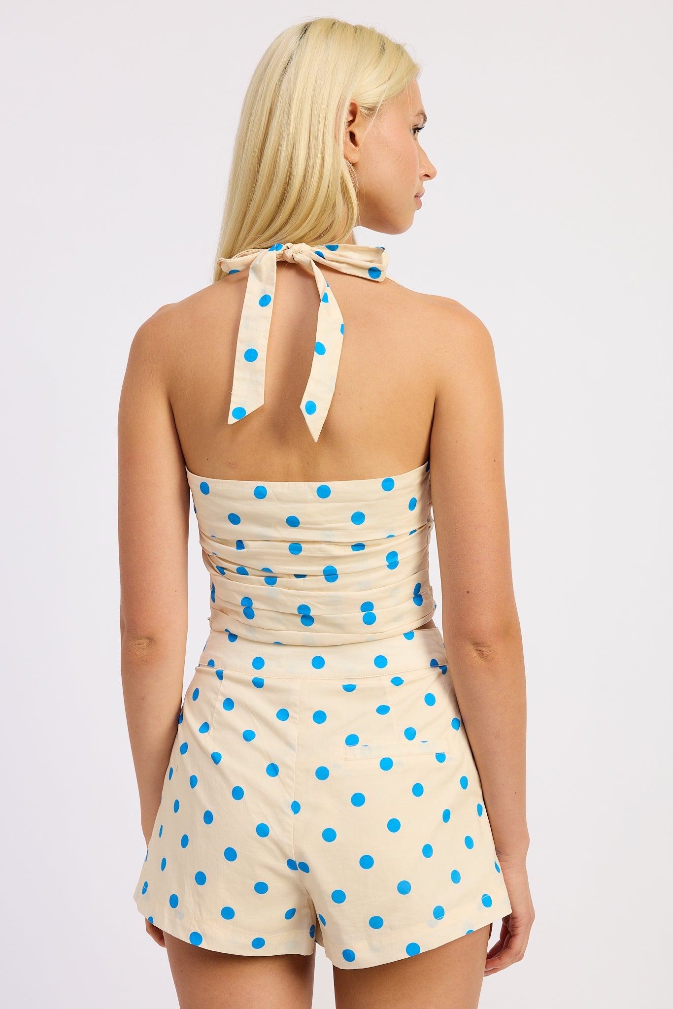 Emory Park Lola Top in Ivory Blue Polka Dot view 3 - Lola Tops