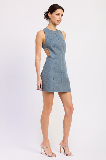 Emory Park Mabel Mini Dress in Blue Denim view 2 - Mabel Mini Dress Eddy