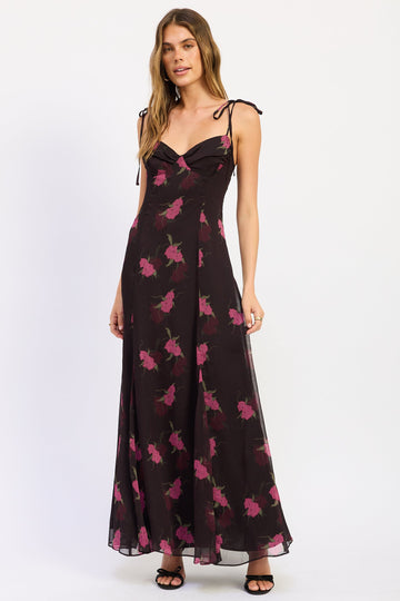 Emory Park Maris Midi Dress in Black Pink Floral - Mari Midi Dress Free People