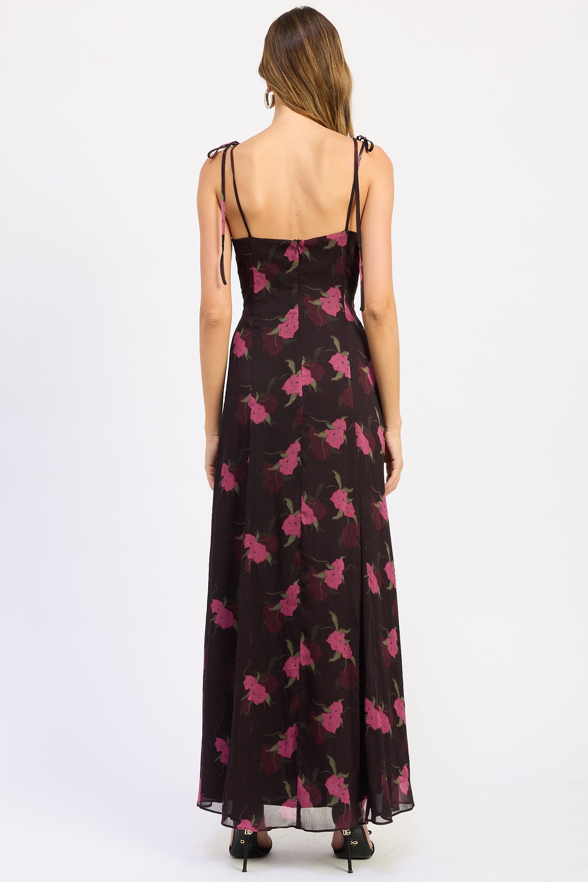 Emory Park Maris Midi Dress in Black Pink Floral view 3 - Mari Midi Dress Free People