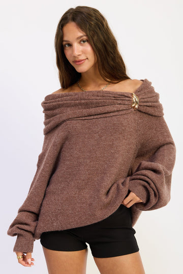 Emory Park Nadia Sweater in Chocolate - Reformation Nadia Sweater (top)