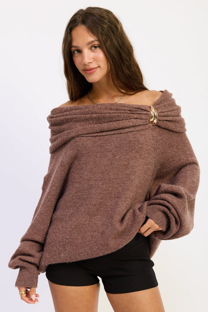 Emory Park Nadia Sweater in Chocolate - Reformation Nadia Sweater (top)