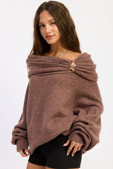 Emory Park Nadia Sweater in Chocolate view 2 - Reformation Nadia Sweater (top)