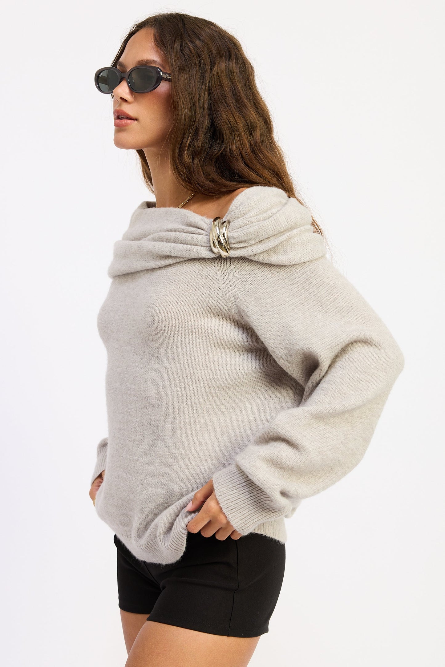 Emory Park Nadia Sweater in Grey view 6 - Reformation Nadia Sweater (top)
