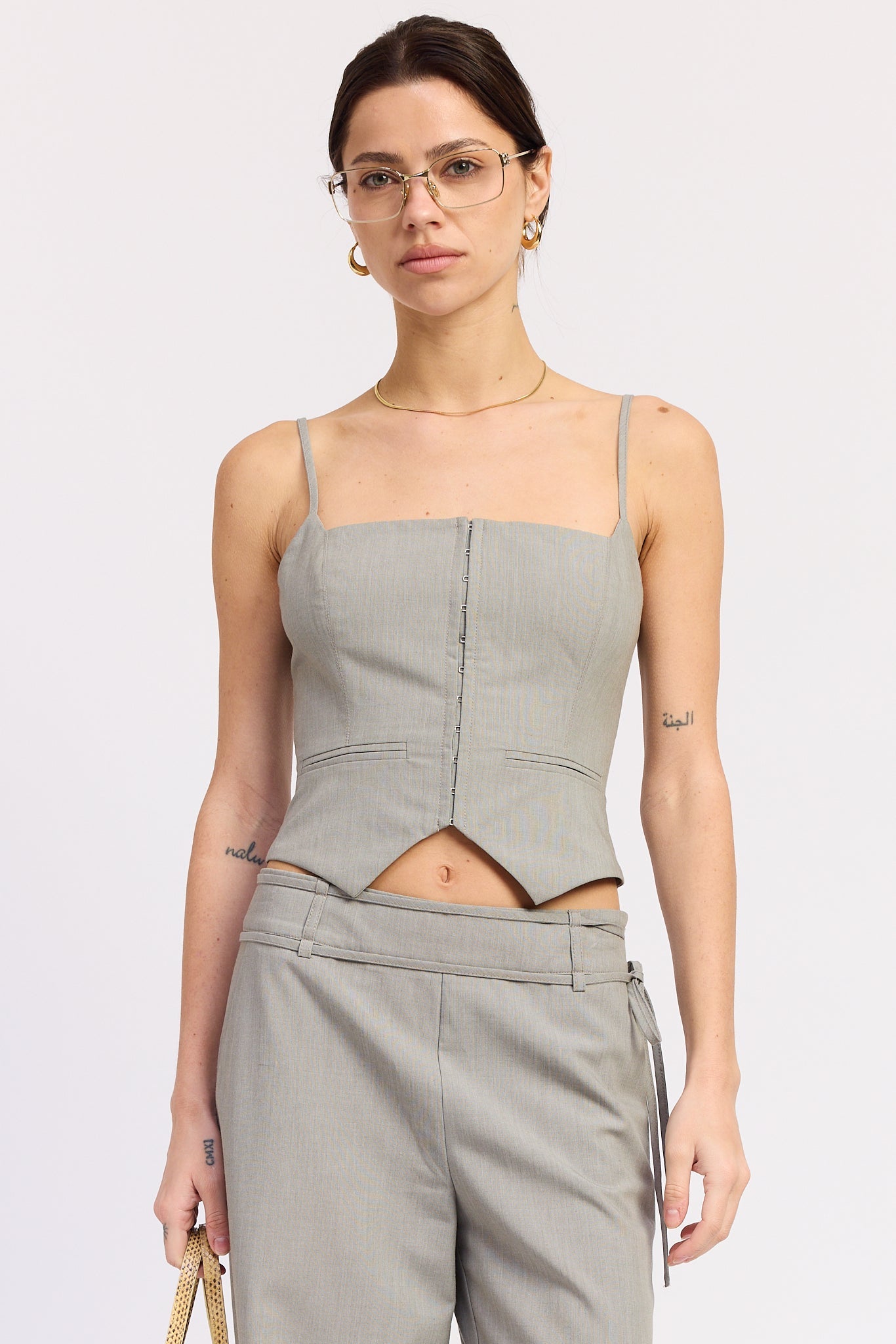 Emory Park Natalie Vest Top in Charcoal - Natalie Top Gun