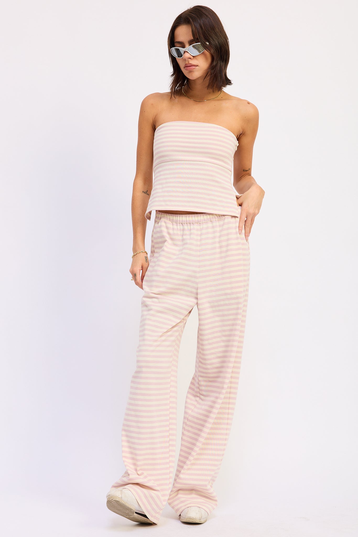 Emory Park Nerina Tube Top in Avocado Ivory Stripe view 4