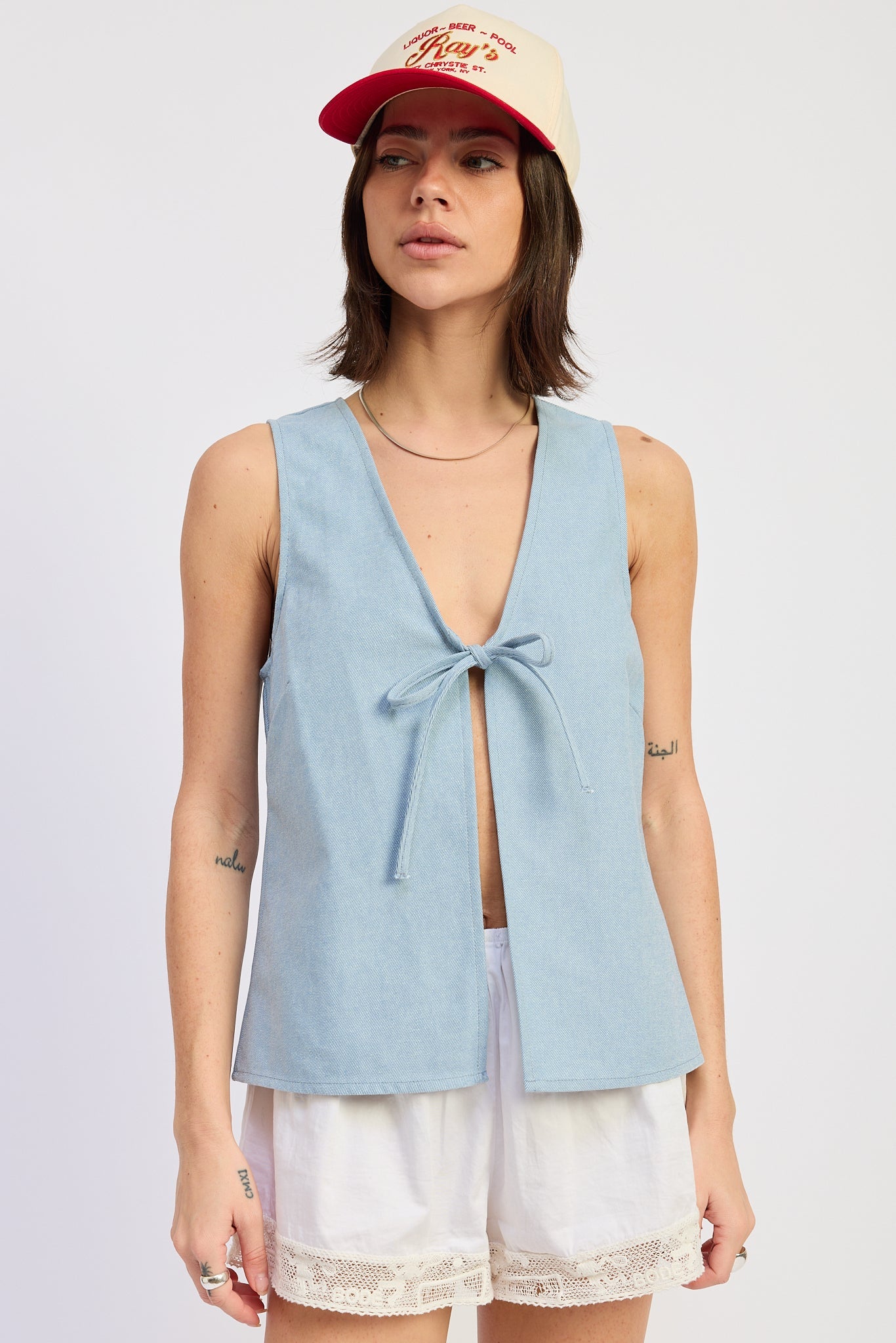 Emory Park Nisa Vest Top in Washed Blue - Nisa Halter Top