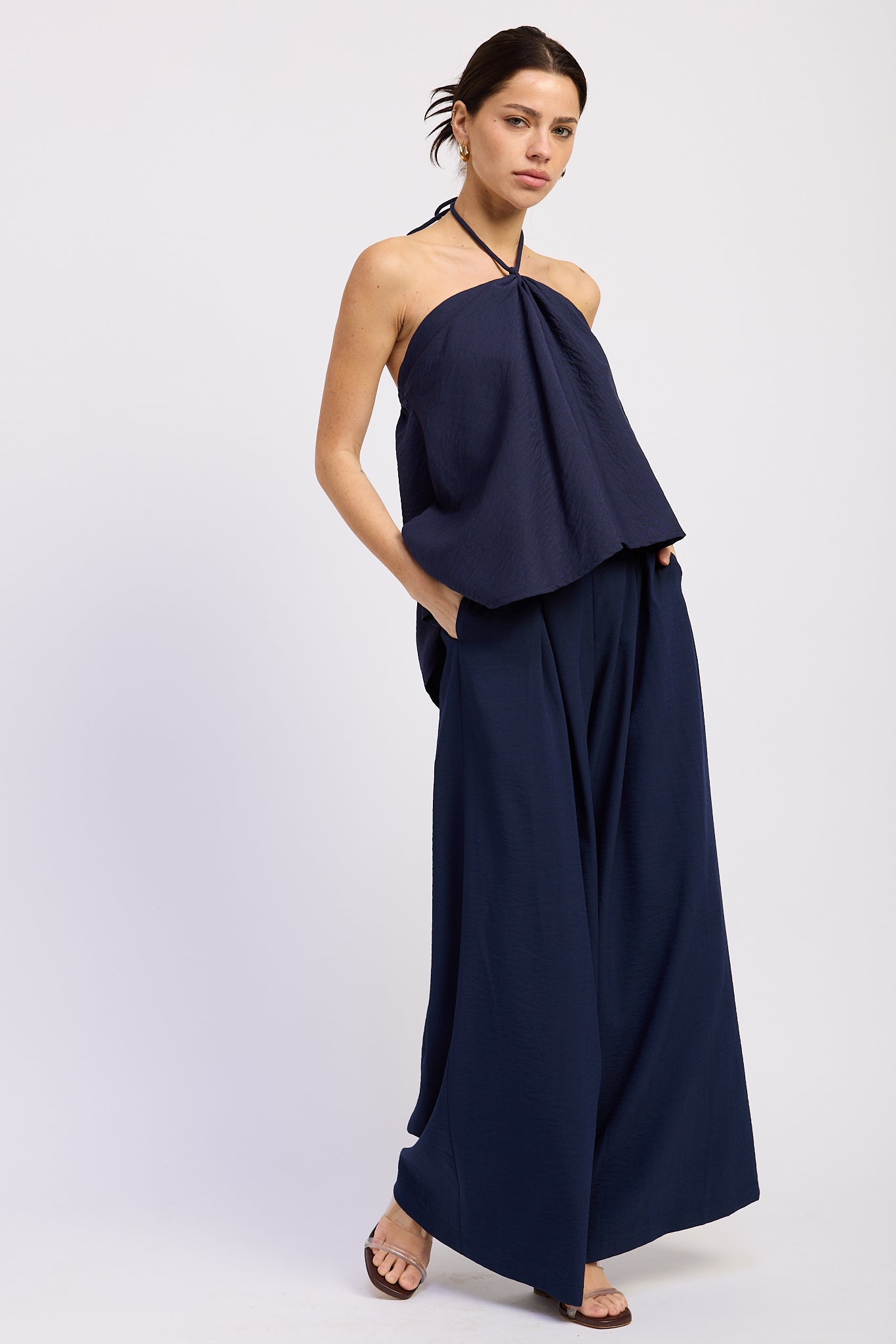 Emory Park Nora Wide Leg Pants in Navy view 9 - Nora Wide Media (bottom)