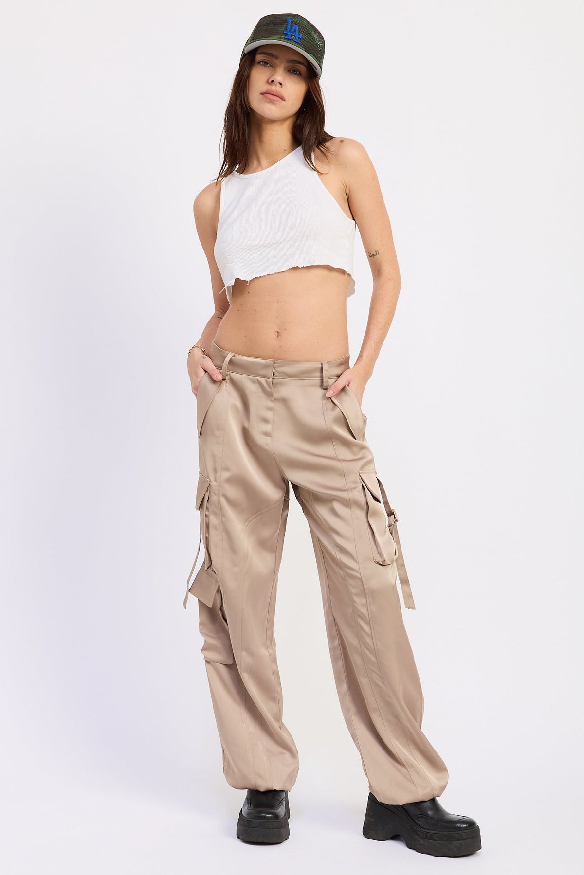 Emory Park Novalie Cargo Jogger in Beige view 5 - Comfort Stretch - Nova Cargo Jeans (bottom)