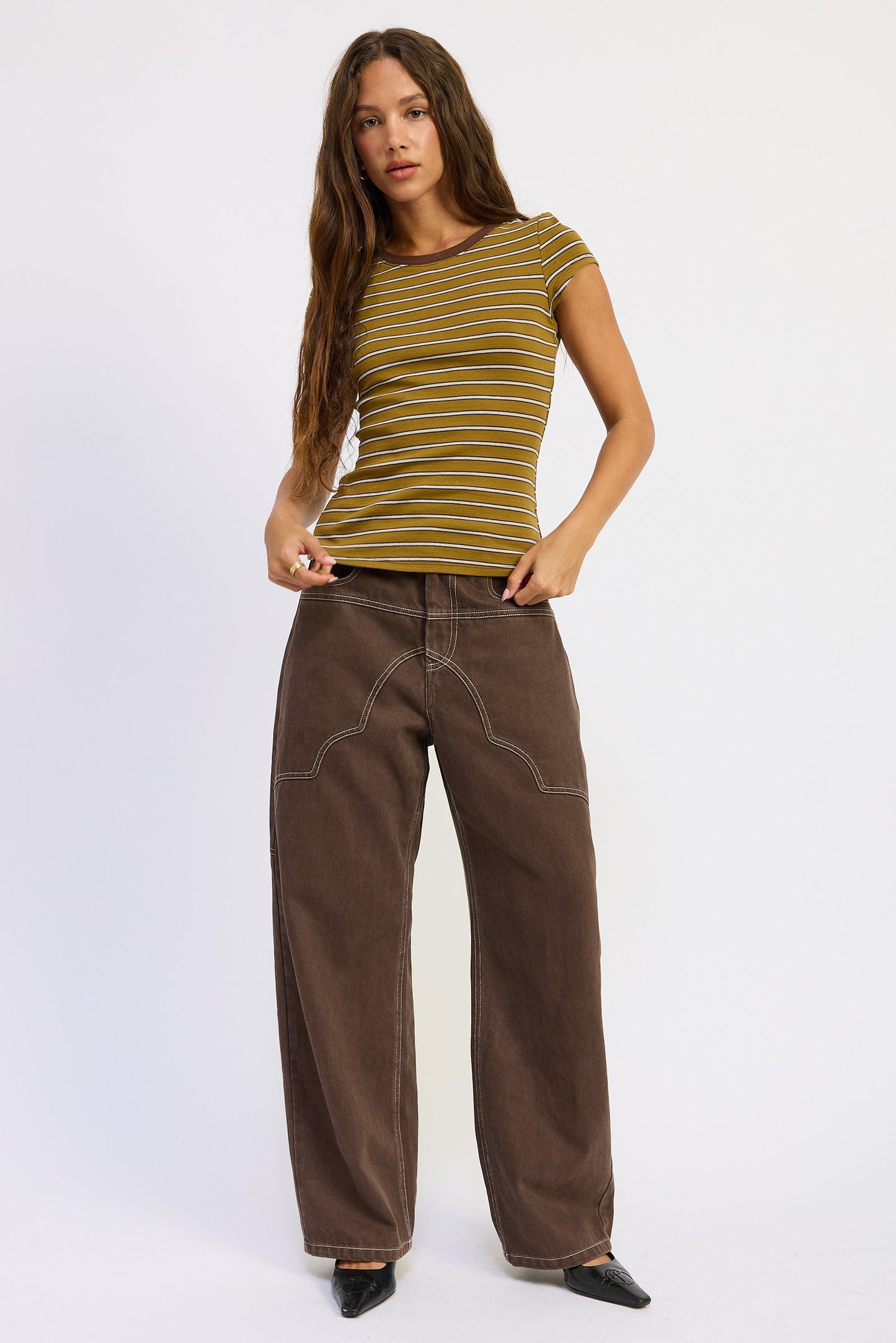 Emory Park Nyree Top in Olive Stripe view 4