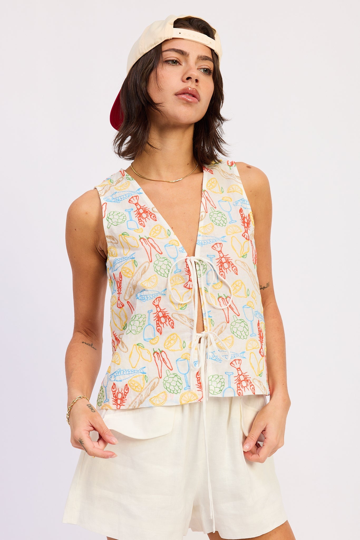 Emory Park Onira Vest Top in Ivory Multi view 2 - Onia Vest