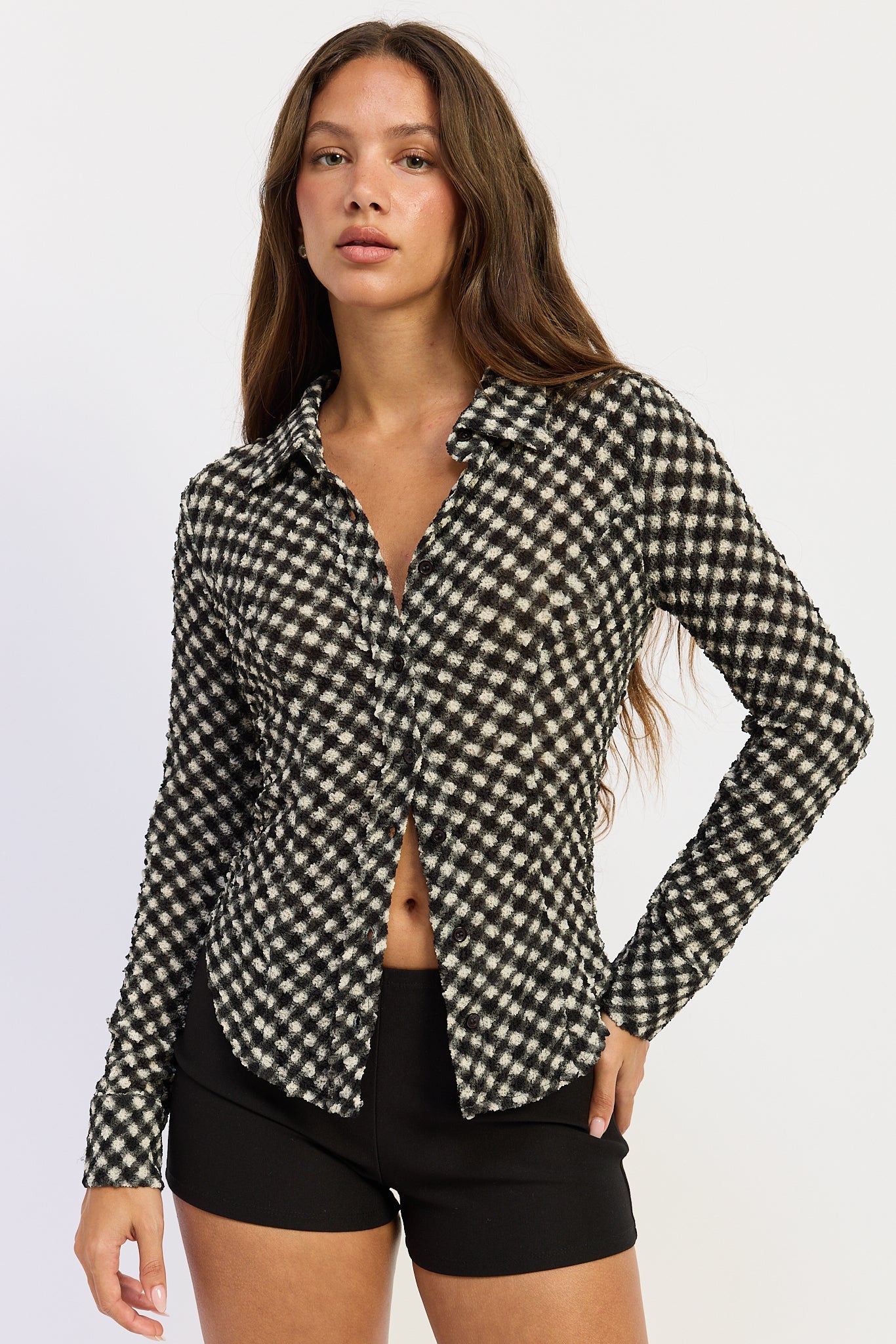 Emory Park Opaline Button up Top in Black Gingham - Button Top
