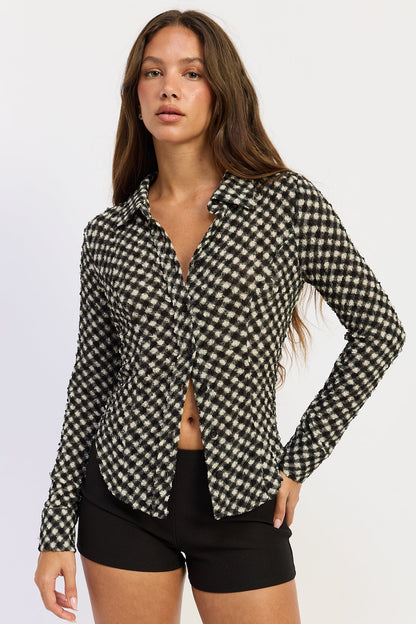 Emory Park Opaline Button up Top in Black Gingham - Button Top
