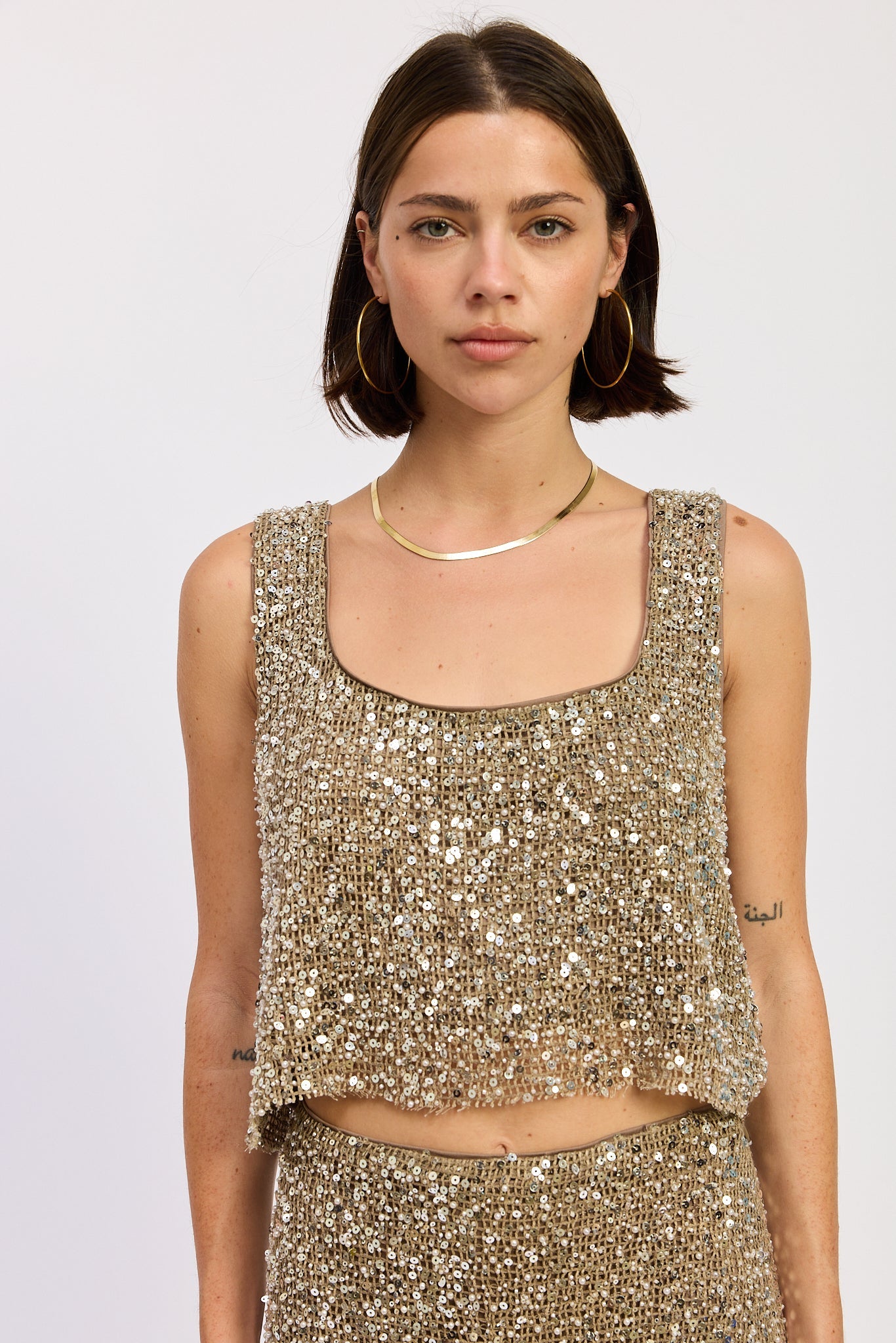 Emory Park Osanna Sequin Crop Top in Cream Brown view 5 - Sequin Tops On Hsn