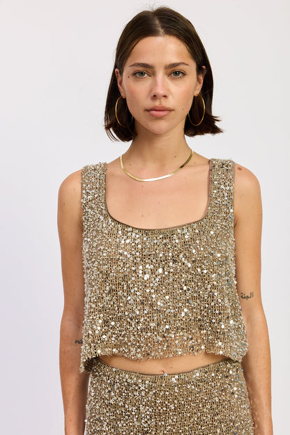 Emory Park Osanna Sequin Crop Top in Cream Brown view 5 - Sequin Tops On Hsn