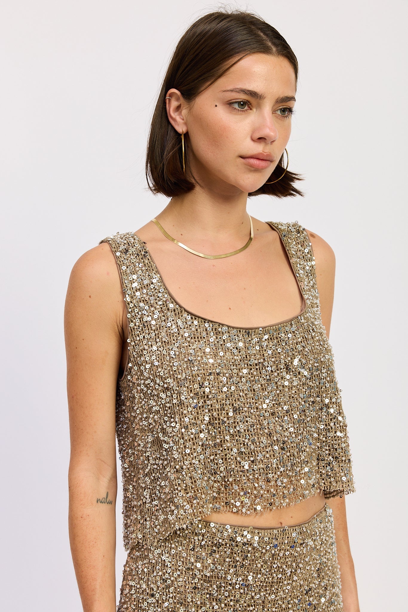 Emory Park Osanna Sequin Crop Top in Cream Brown view 6 - Sequin Tops On Hsn