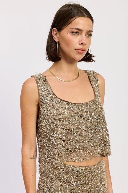 Emory Park Osanna Sequin Crop Top in Cream Brown view 6 - Sequin Tops On Hsn