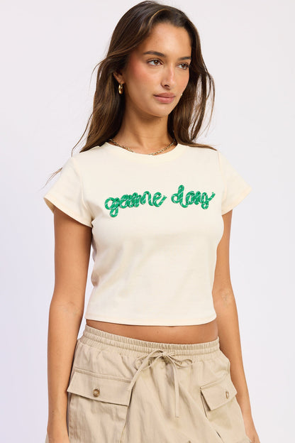 Emory Park Paige Baby Tee in Cream view 8 - Paige Bueckers Baby Tee (top)