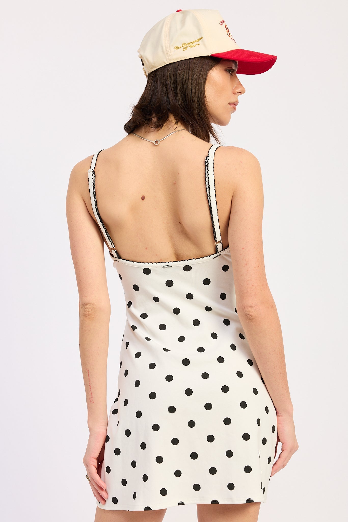 Emory Park Pamela Polka Dot Mini Dress in Ivory Black Polka Dot view 3 - Pol Dress
