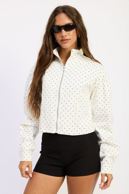 Emory Park Paris Jacket in Off White Black Polka Dot (layer)