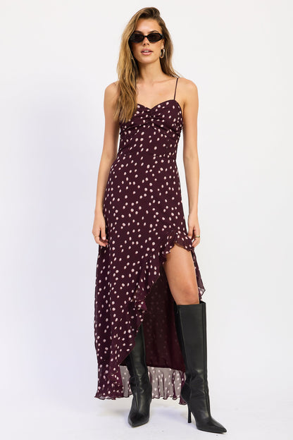 Emory Park Rayna Maxi Dress in Wine Polka Dot - Rayna Maxi Dress Leo Lin