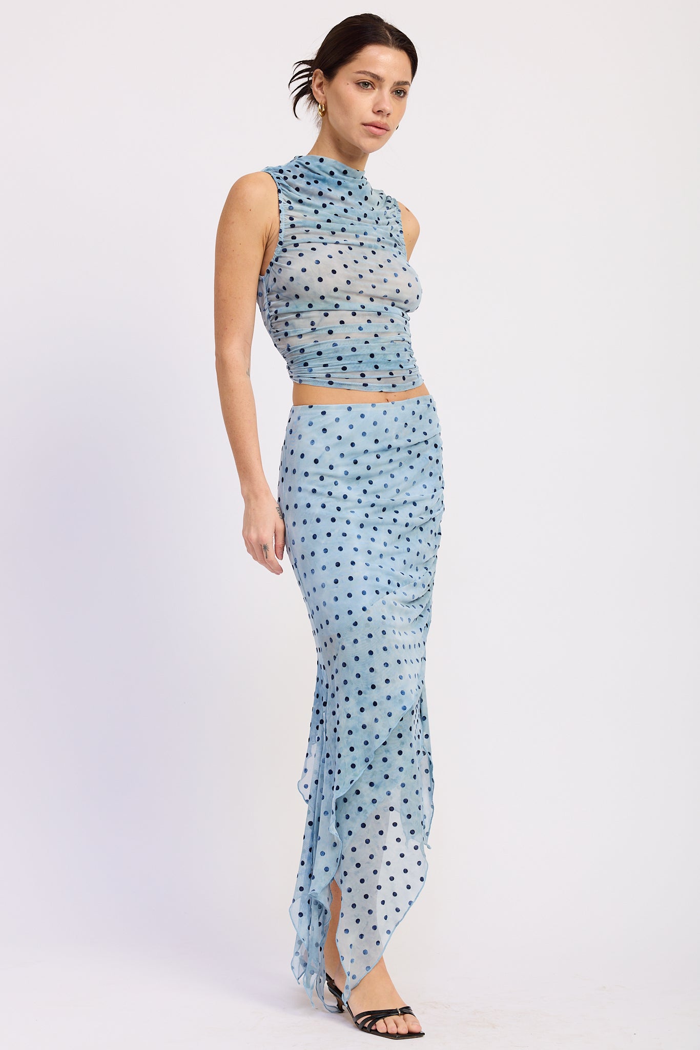 Emory Park Rhea Midi Skirt in Blue Polka Dot view 2 - Rhea Midi Dress