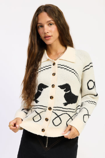 Emory Park Robin Cardigan Top in Ivory Black - Robin Cardigan Knitting Pattern
