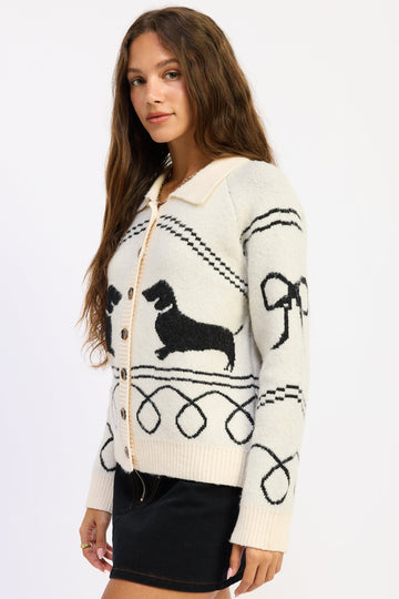 Emory Park Robin Cardigan Top in Ivory Black view 2 - Robin Cardigan Knitting Pattern