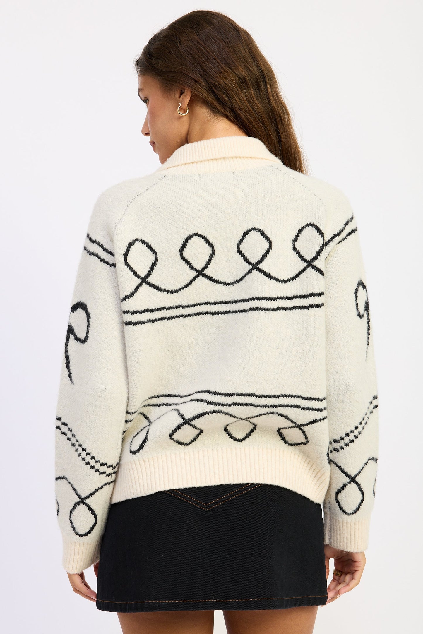 Emory Park Robin Cardigan Top in Ivory Black view 3 - Robin Cardigan Knitting Pattern